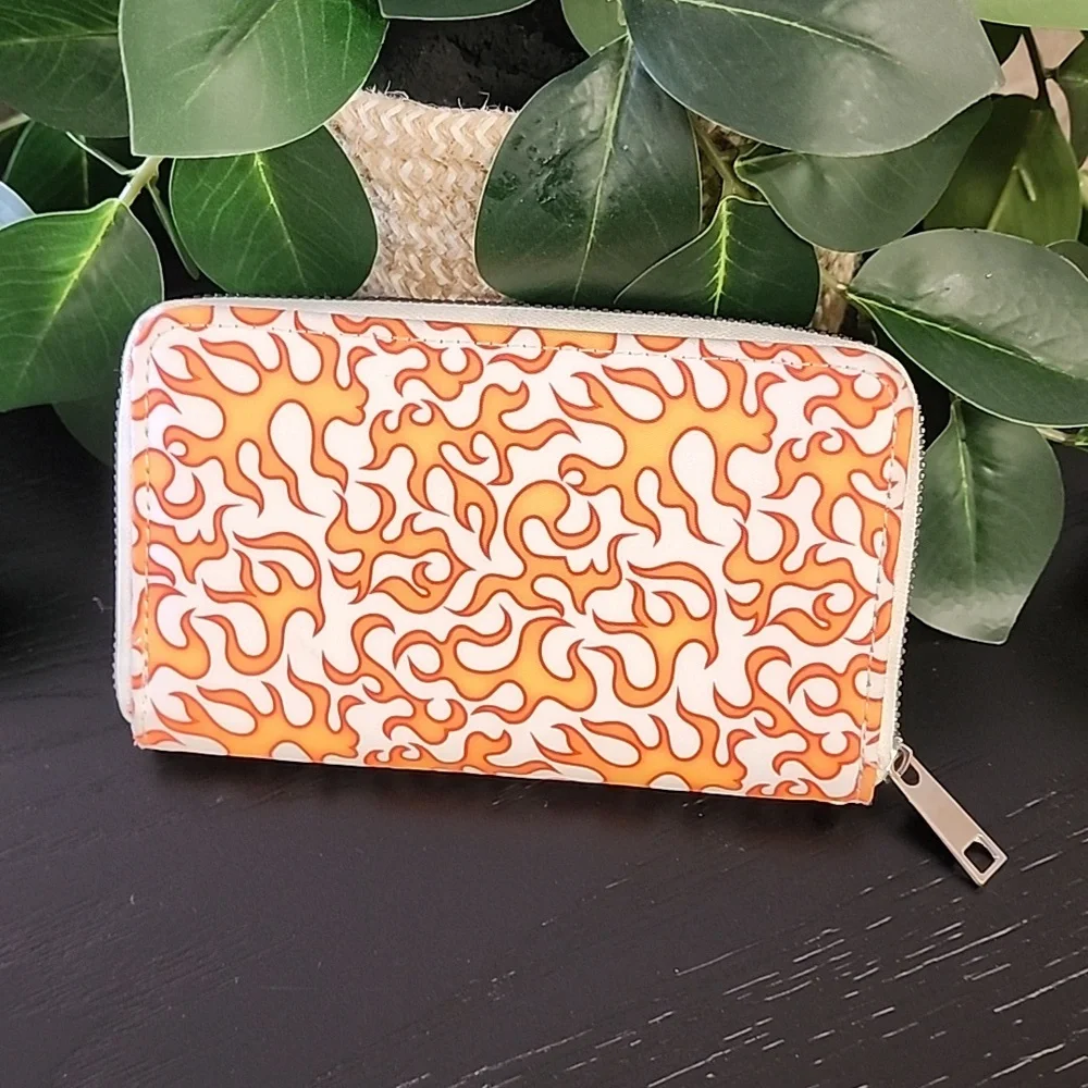 Flames Fire Zip Around Wallet Punk Skater Cali Trendy Teens High School Boy Girl - Picture 3 of 11